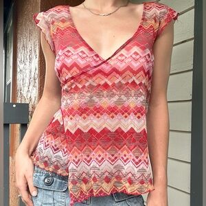 Top Y2K Mesh Cross-Over Geometric Patterns Retro 90’s 2000’s Vibrant Aesthetic